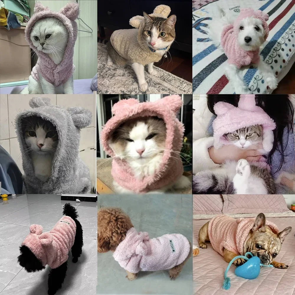 Abrigo para gatos con capucha para perros pequeños y medianos, ropa cálida de lana para cachorros y gatitos, chaqueta acogedora y bonita, suéter para gatos Sphynx - imagen 5
