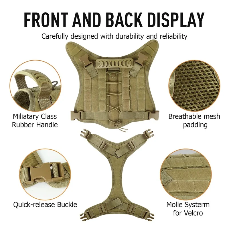 Arnés táctico para perro K9, chaleco de servicio militar para caminar, entrenamiento ajustable, caza con sistema Molle y mango de goma - imagen 3