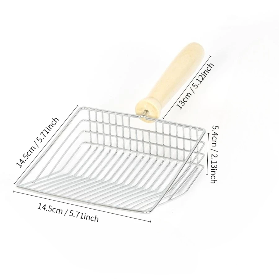 Pala para excrementos de gato, mango de madera de acero inoxidable de calidad, no fácil de oxidar, duradera y lavable - imagen 2