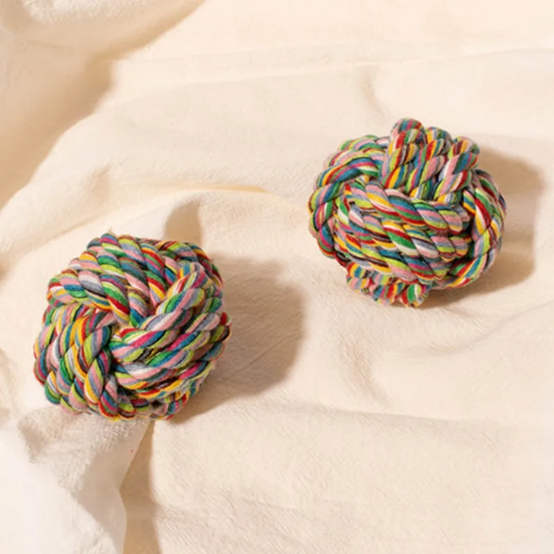 Pelota tejida de algodón para perros, cuerda resistente a las mordeduras, Bola de nudo, juguete de molienda de dientes, bolas de entrenamiento para cachorros - imagen 5