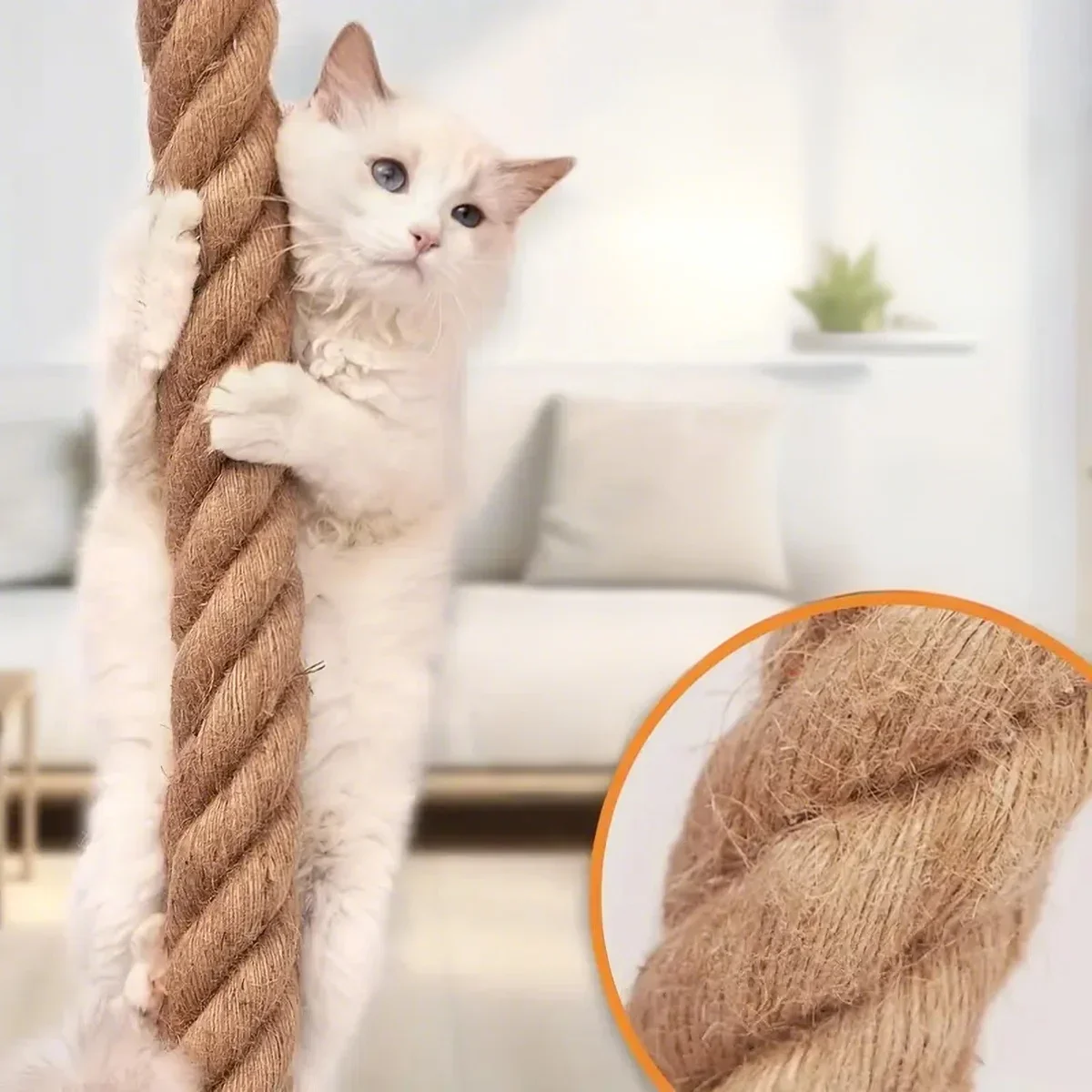 Poste rascador de pared con sisal y escalones de madera para gatos - imagen 3