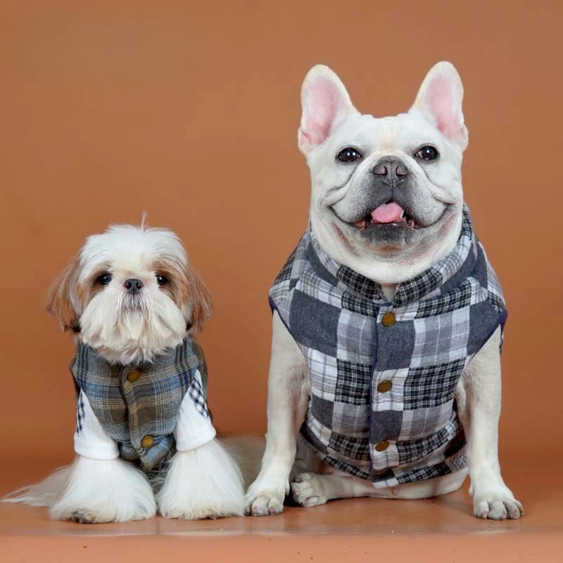 Abrigo a cuadros de otoño/invierno para mascotas, camiseta sin mangas con cuello alto, chaleco Schnauzer, ropa para cachorros, ropa para perros pequeños - imagen 2