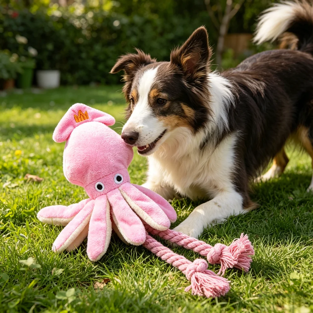 Juguete de cuerda con sonido para perros y gatos – Pulpo dental resistente - imagen 2