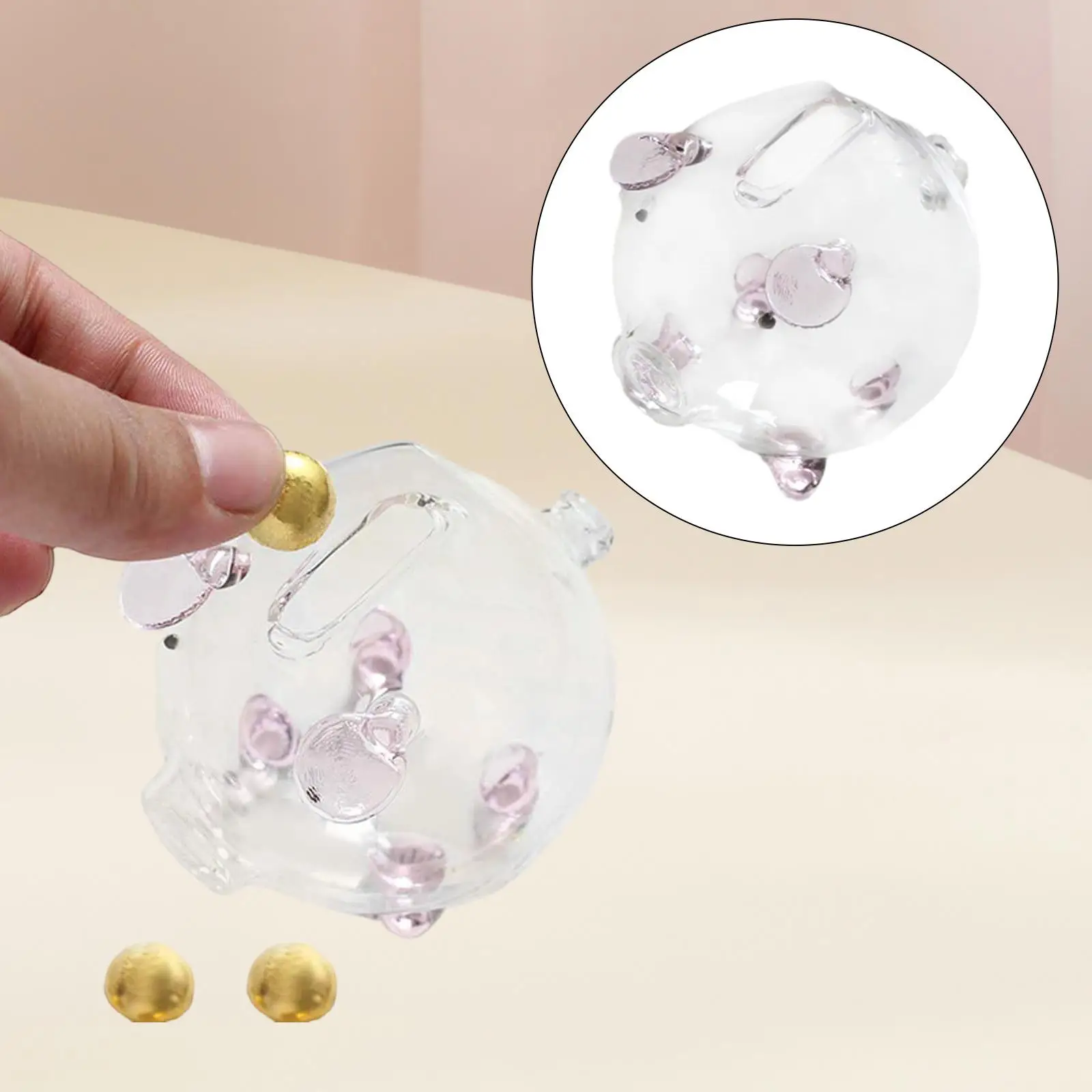 Clear Glass Pig Piggy Bank,Saving Pot Saving Jar Money Bank for Baby Shower Nursery