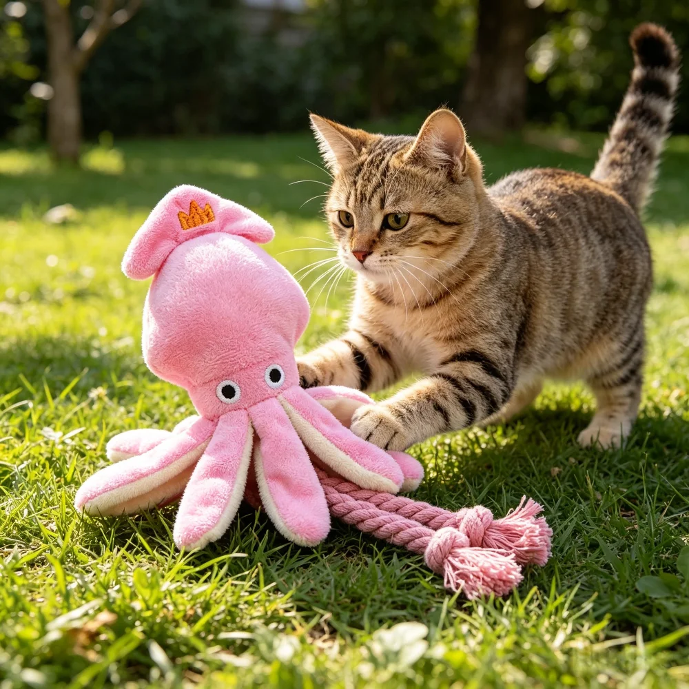 Juguete de cuerda con sonido para perros y gatos – Pulpo dental resistente - imagen 4
