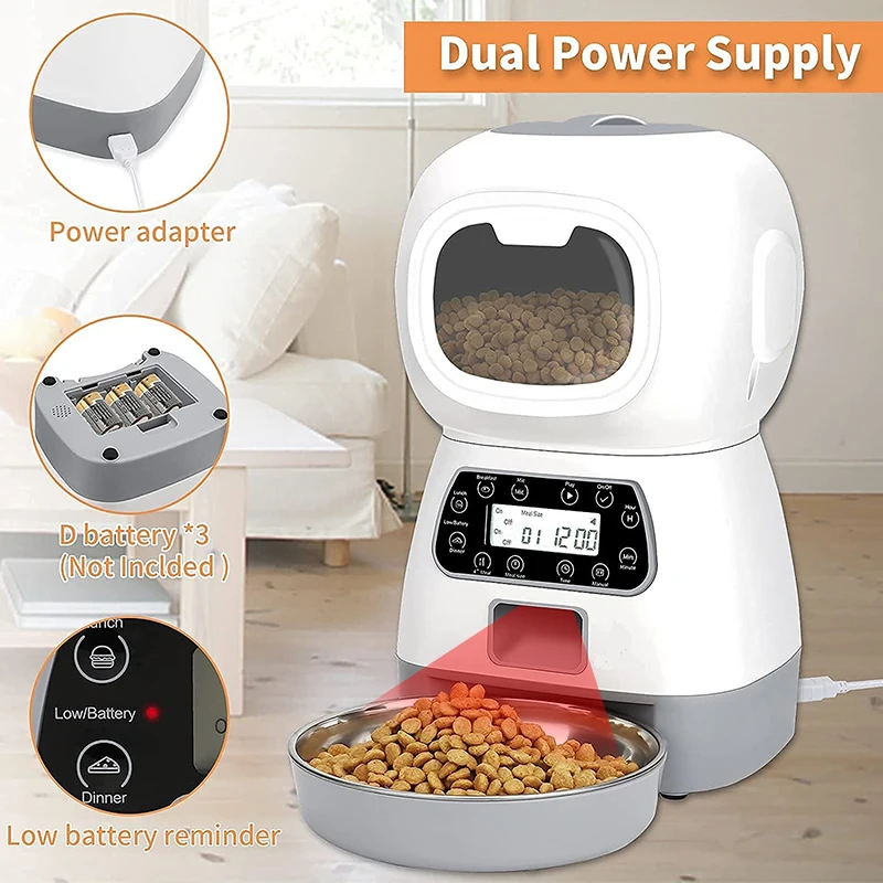Alimentador automático para mascotas, dispositivo de alimentación inteligente con Control remoto, grabadora de voz, dispensador de comida para perros y gatos, 3,5 l - imagen 4