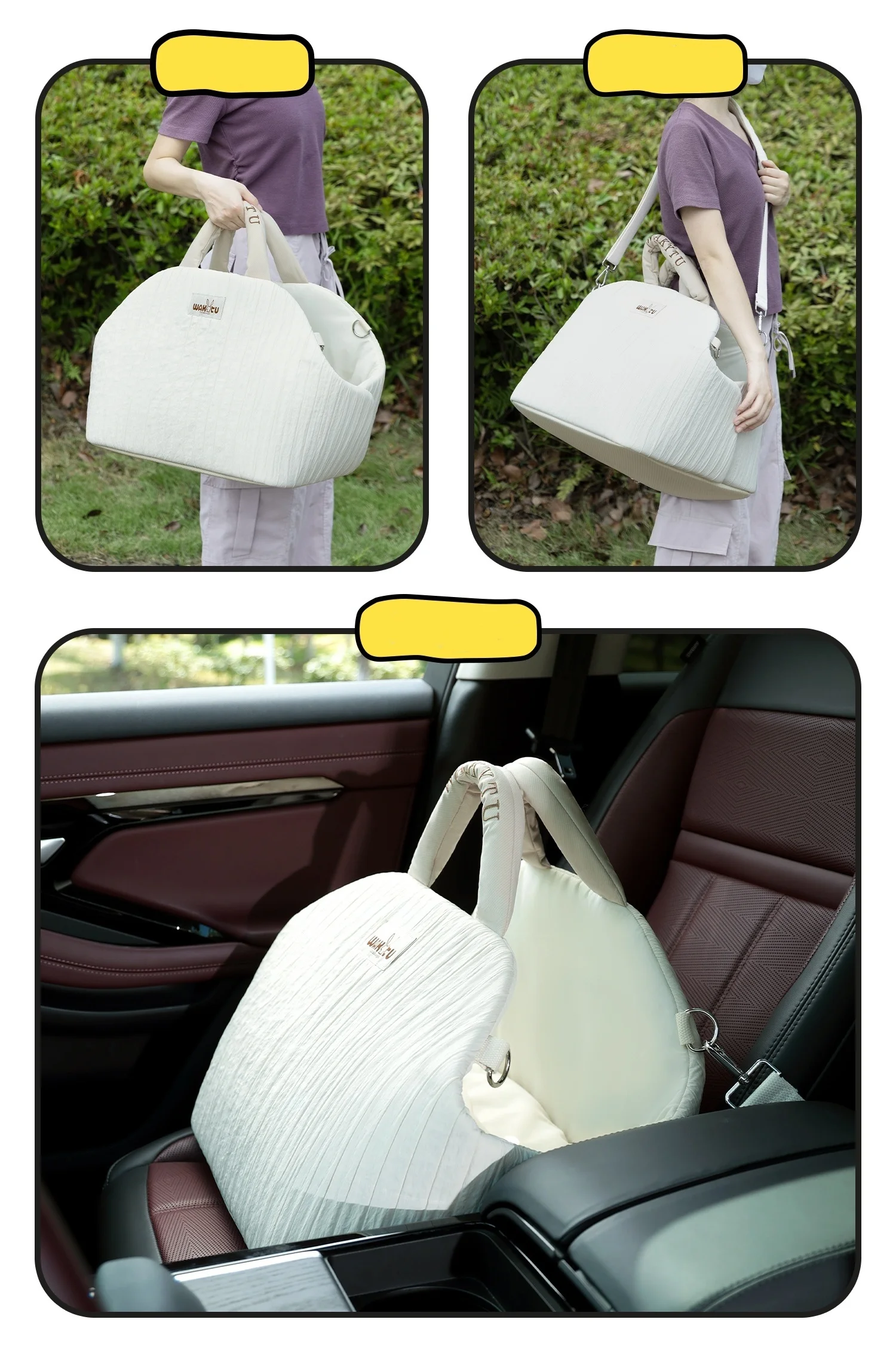 Bolsa de transporte de cara suave para mascotas, bolsa blanca extragrande y ancha para mascotas, bolsa de asiento de coche para mascotas, bolsa con eslinga para mascotas, transportador al aire libre para perros y gatos - imagen 5