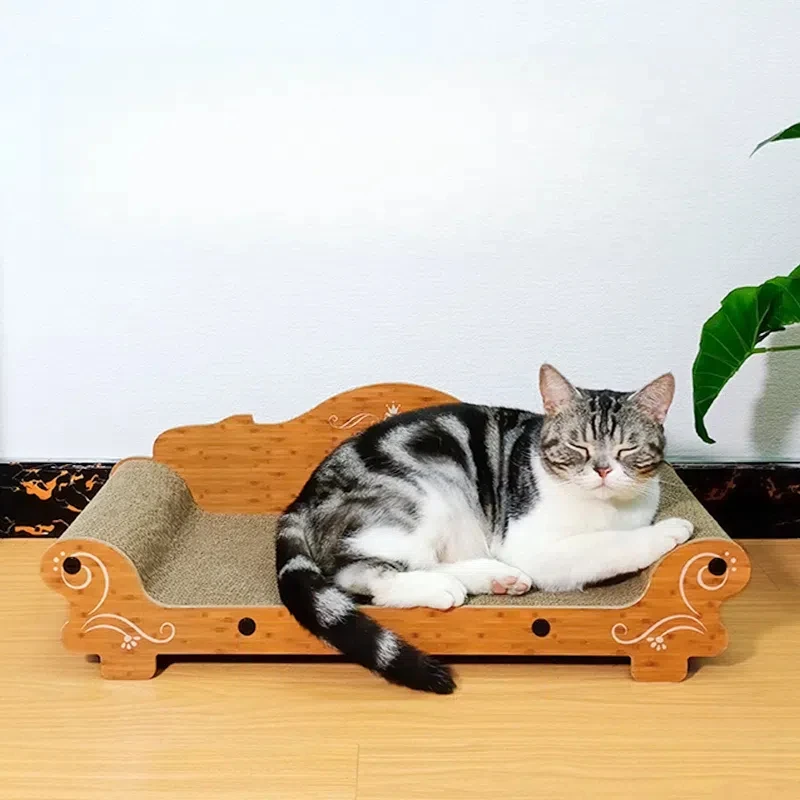 Rascador de madera para gatos, cama de cartón con forma de sofá para rascar, tablero rascador corrugado - imagen 5