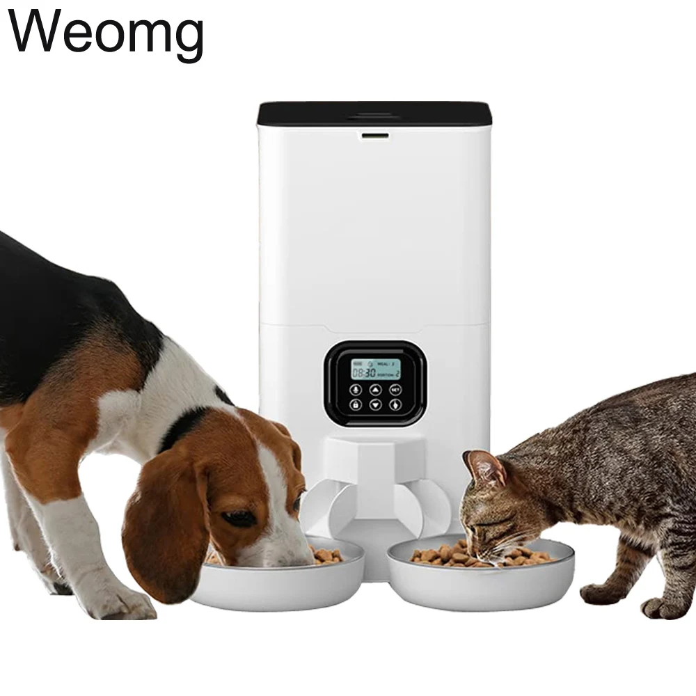 Alimentador automático inteligente para mascotas de 6L, cuencos de acero inoxidable con botón, dispensador de alimentos WiFi con sincronización de alimentación para gatos y perros