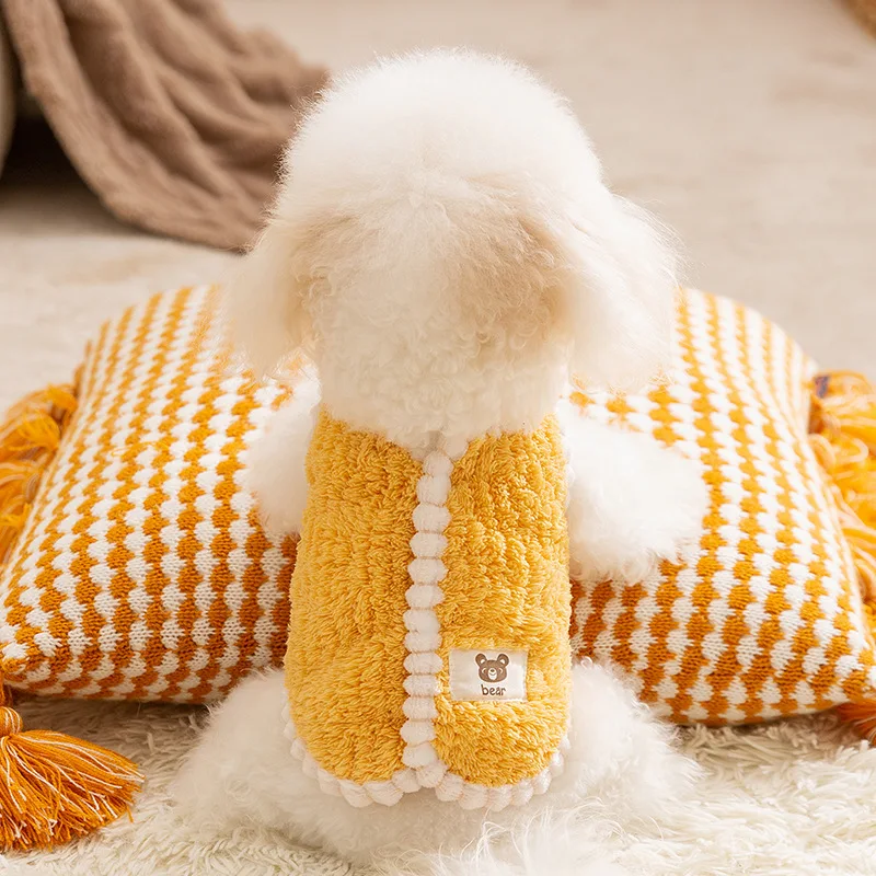 Chaqueta de lana suave para perros, abrigo cálido de invierno, ropa sólida para perros pequeños, chaleco para perros, abrigo para perros, Bulldog Francés, Chihuahua, ropa para Yorkies - imagen 3