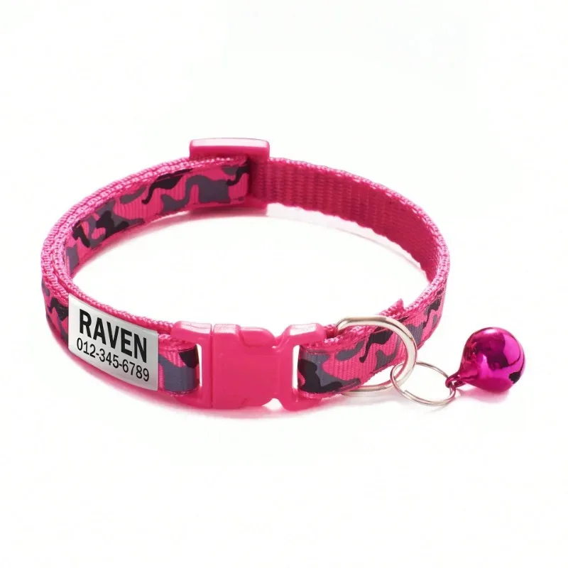 Collar de gato personalizado, collares de camuflaje para cachorros y gatitos, collar con etiqueta de identificación con nombre de gato personalizado con campana, regalo para perros pequeños y gatos - imagen 5