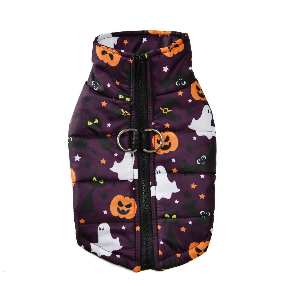 Ropa de invierno para perros pequeños y medianos, chaqueta para mascotas de Halloween, disfraz de cachorro para fiesta, abrigo cálido con estampado de calabaza para mascotas, chaleco Schnauzer - imagen 5