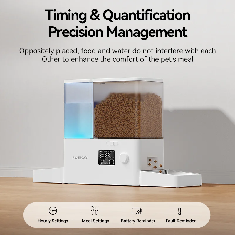 ROJECO-comedero automático para mascotas, fuente de agua con botón de 8,5 L, dispensador de comida para perros, recarga de agua 2 en 1, suministros de alimentación para beber - imagen 4