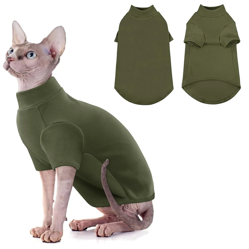 Suéter de cuello alto para gatos Sphynx, camisa sin pelo, suéteres para gatos con mangas, jersey de gatito cálido y suave, pijamas de invierno de forro polar