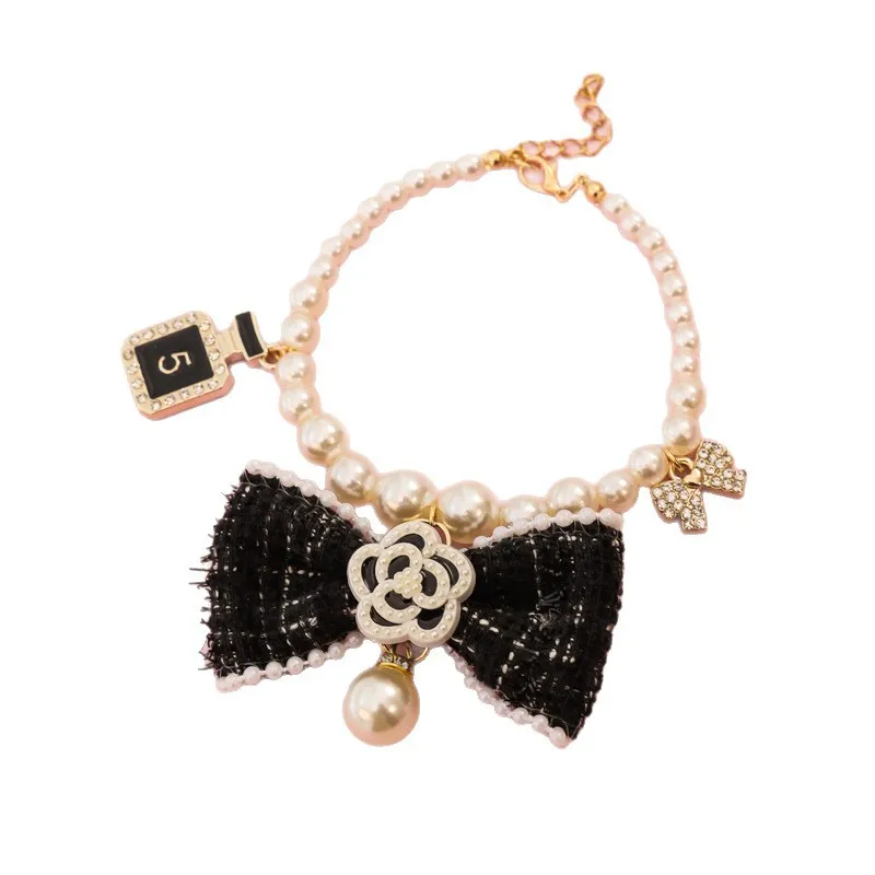 Collar de perlas para mascotas, Primavera/Verano, Collar para gato/perro, lazo, flor, Otoño/Invierno, decoración de diamantes de agua, accesorios para perros - imagen 5
