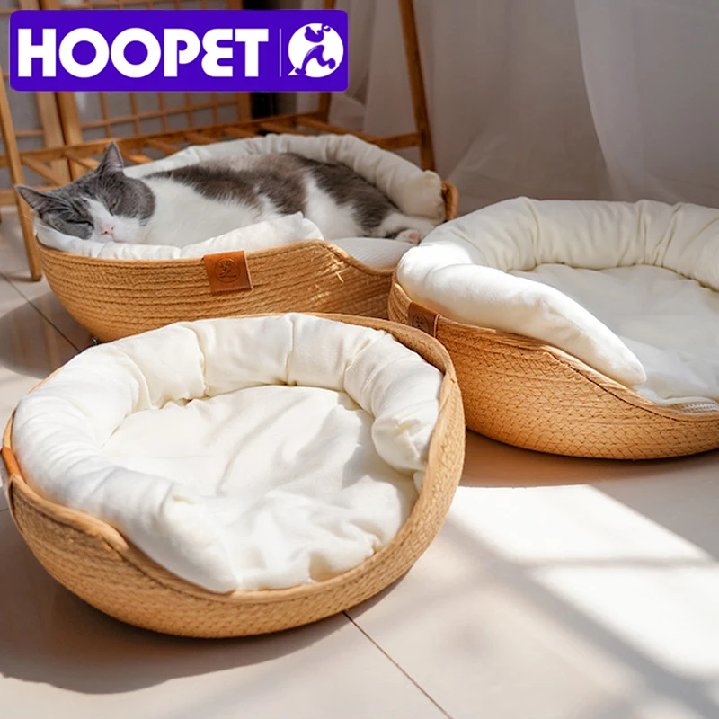 HOOPET Temporadas de Invierno, cama para mascotas, perrera para gatos, cachorros, camas para perros, sofá hecho a mano, tejido de bambú, nido acogedor para gatos, accesorios para mascotas