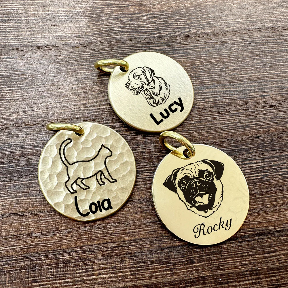Etiquetas de identificación personalizadas para mascotas, grabado de latón martillado a mano, collares antipérdida para cachorros y gatitos, etiqueta con nombre para perros y gatos, accesorios para perros y mascotas - imagen 4