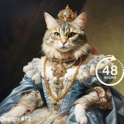 Retrato renacentista personalizado de gato guerrero con corona