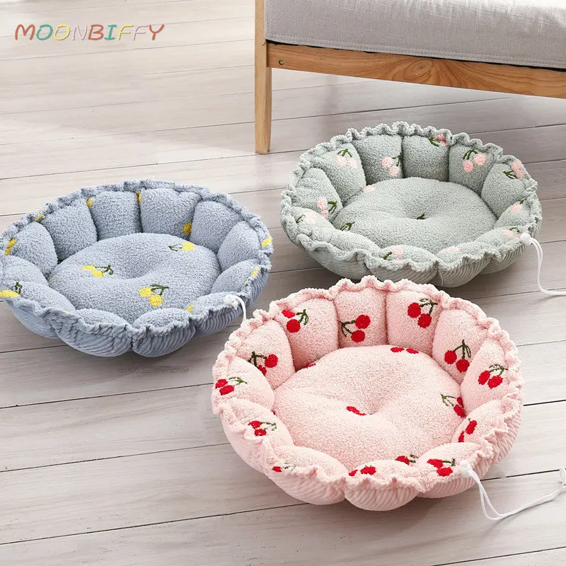 Cama con forma de pétalo para perros y gatos, nido de calabaza ajustable, cálido y cómodo, perrera redonda de felpa, saco de dormir para mascotas