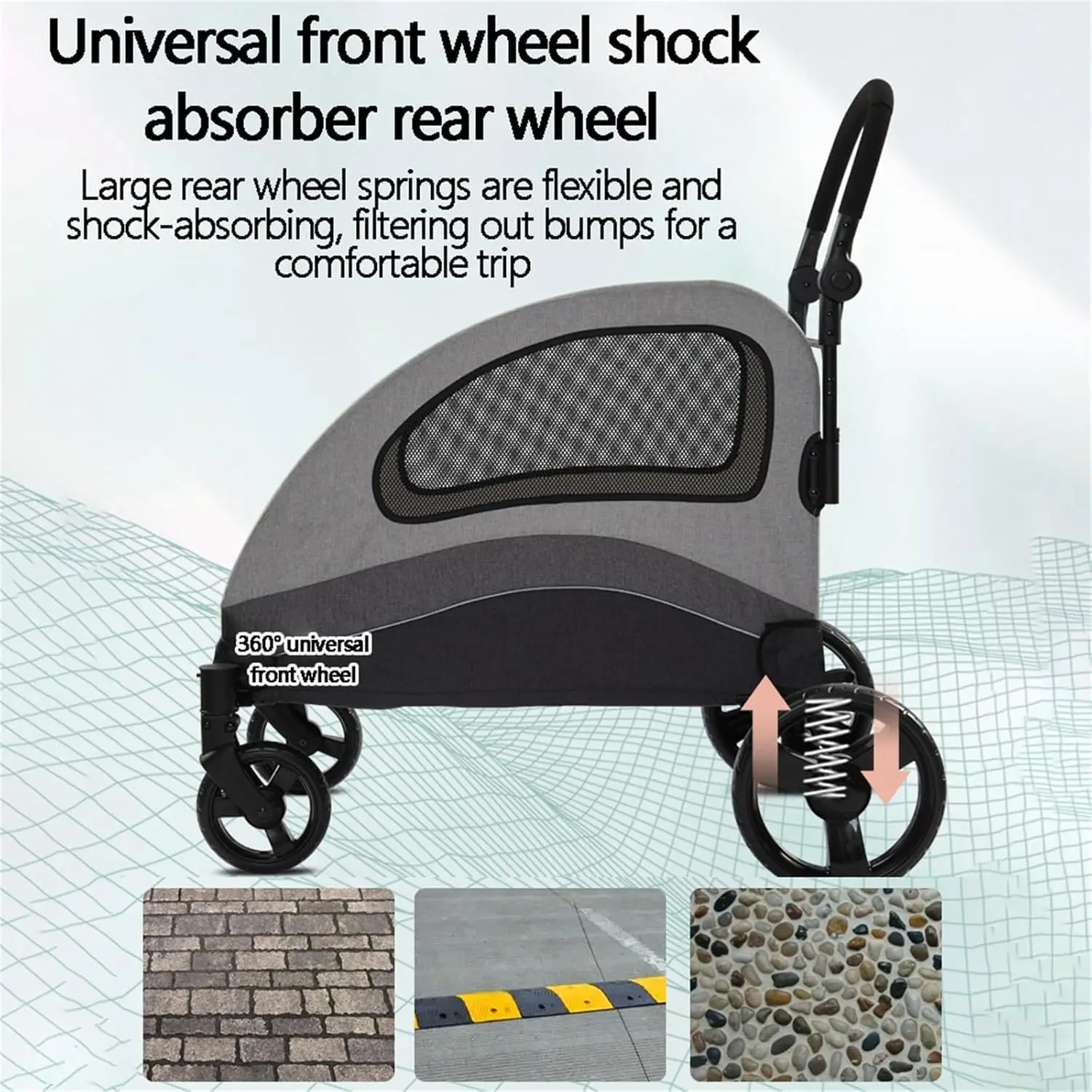 Cochecito grande para mascotas, transportador de perros de 4 ruedas con frenos, cochecitos de viaje portátiles para cachorros con ventanas transpirables ajustables para gatos - imagen 5