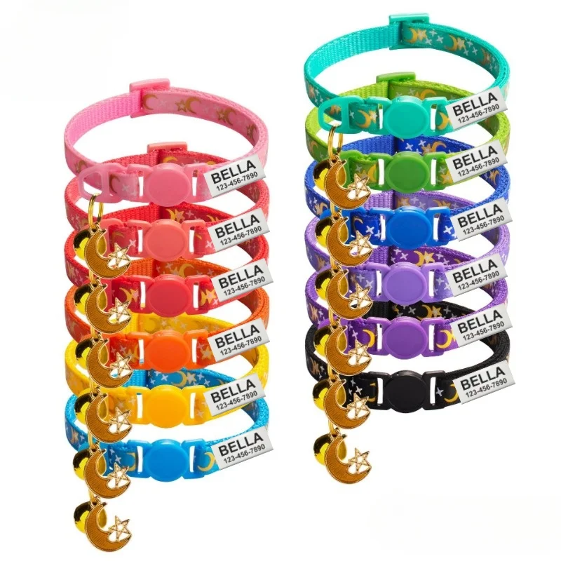 Collar de seguridad personalizado para gatos, collares para cachorros y gatitos con etiqueta de nombre de identificación de campana, accesorios para collares con estampado de nailon para gatos y mascotas