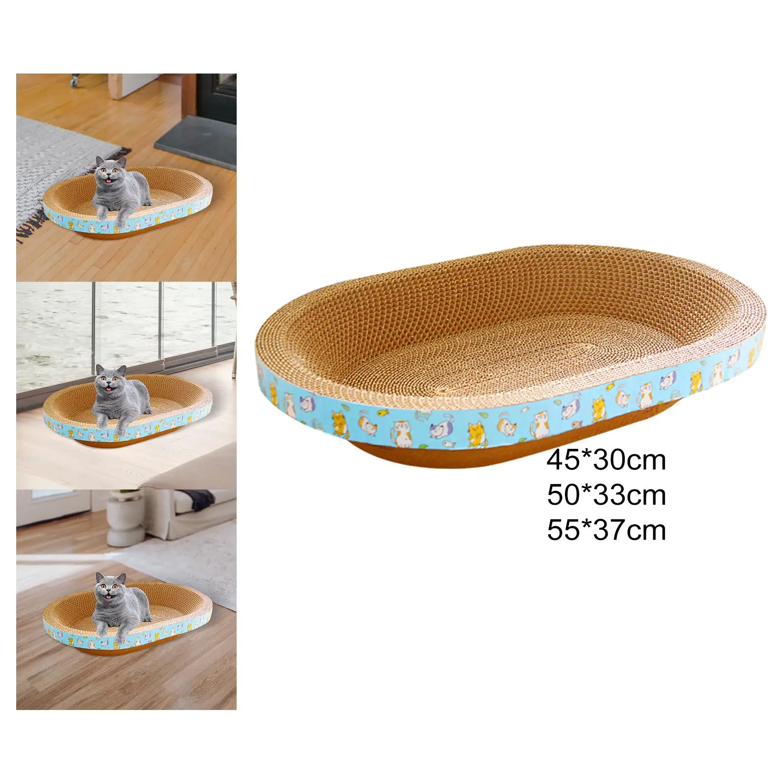 Oval Cardboard Cat Scratcher Bed Scratch Pad Nest Corrugated Scratching Board