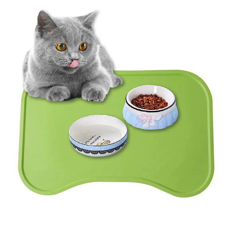 Cuenco para perro y gato, estera de comida con labios altos, almohadilla de alimentación impermeable de silicona para comida de mascotas, bandeja alimentadora para cachorros, cojín de agua, estera para aperitivos