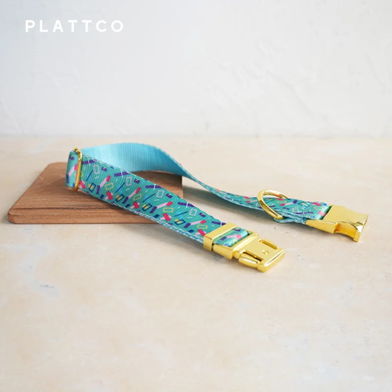 PLATTCO-collar de perro de diseño único, estampado de confeti volador, hebilla dorada de alta calidad, 5 tamaños, PDC335YG - imagen 3
