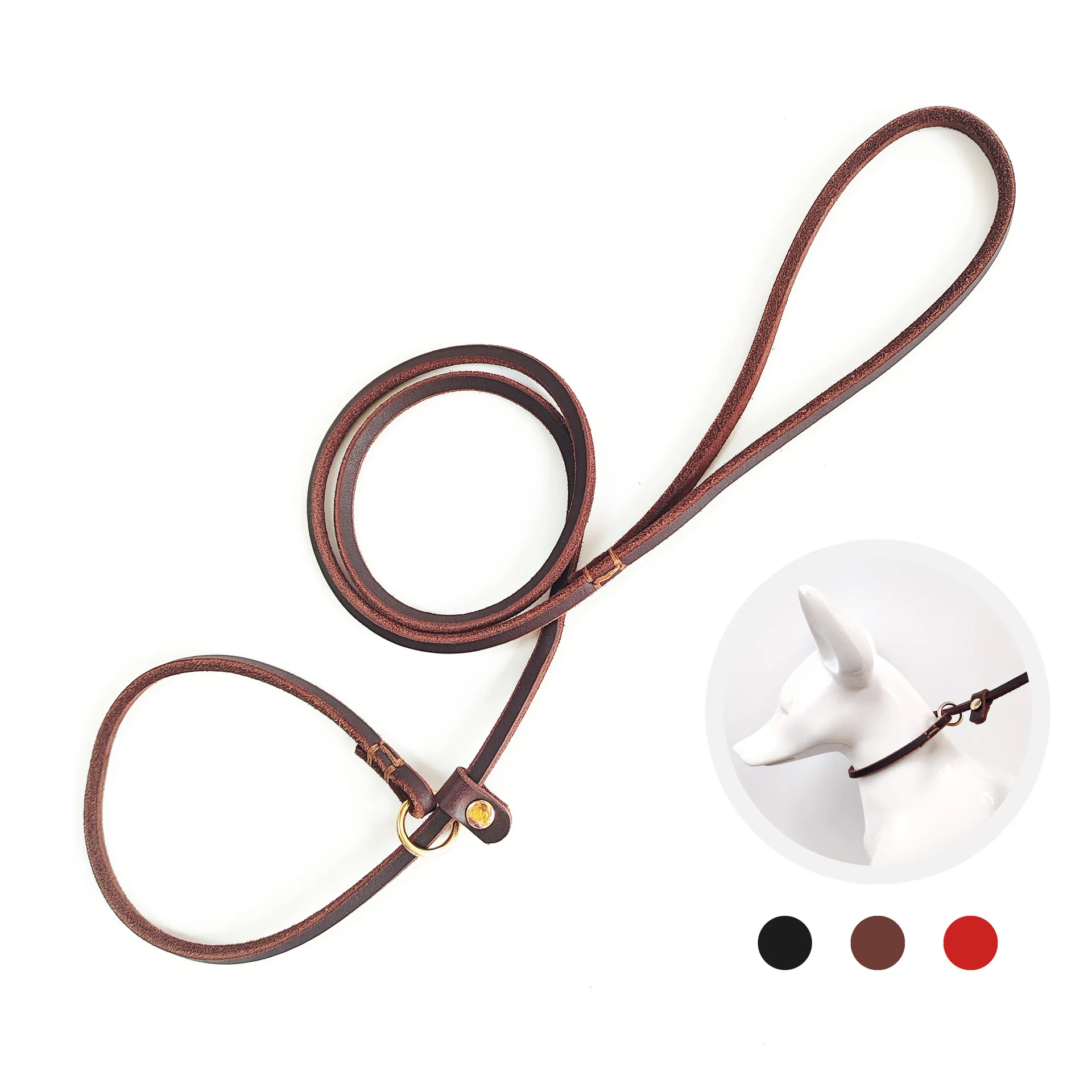 Correa P de cuero genuino para perros, correa de entrenamiento para perros de alta resistencia, correa de cuero de vaca suave para perros grandes, cuerda P, plomo deslizante - imagen 2