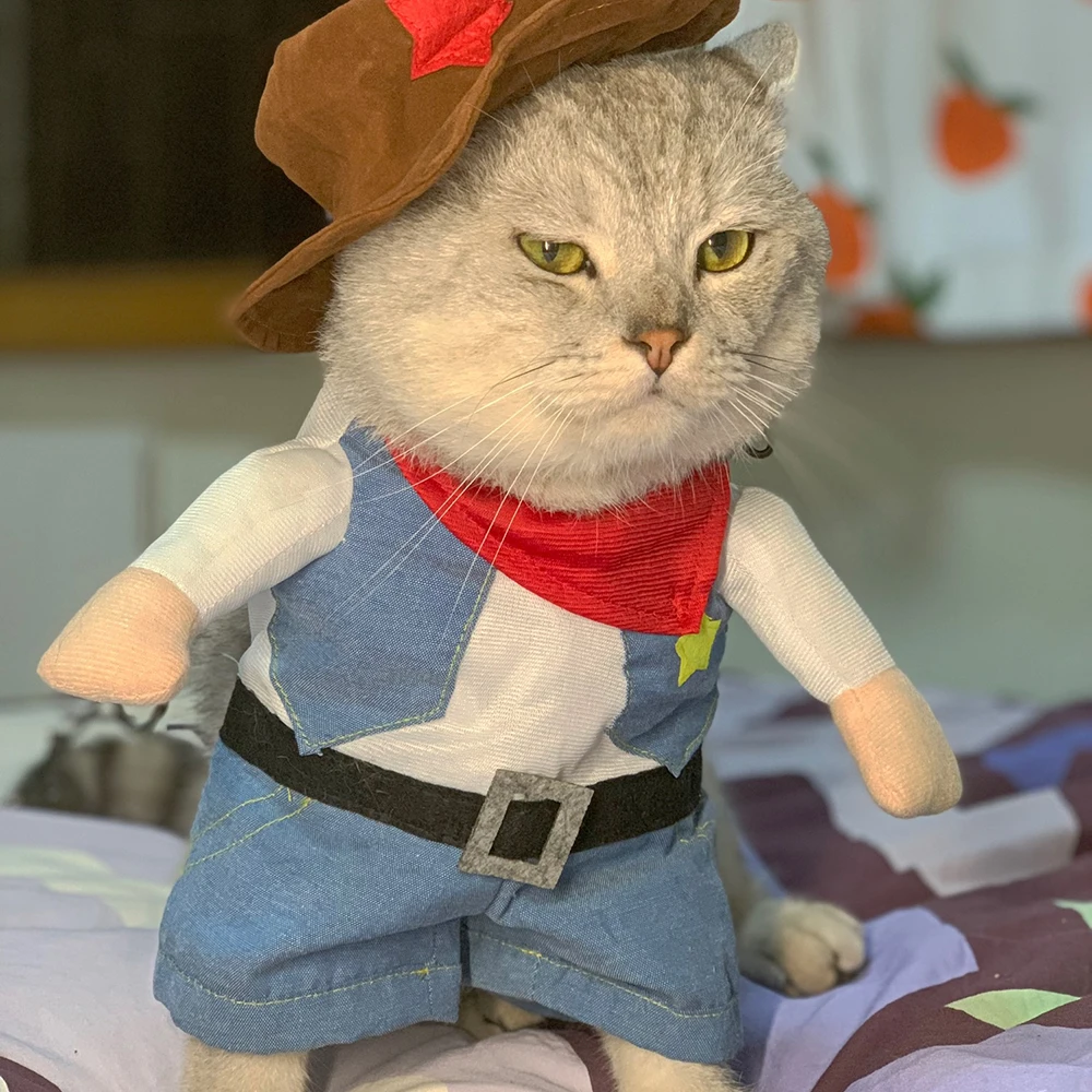 Ropa divertida para Gato, disfraz de vaquero para Halloween, disfraz de Cosplay para perros pequeños, gatos, cachorros, novedad creativa, trajes de vestir para gatitos - imagen 5