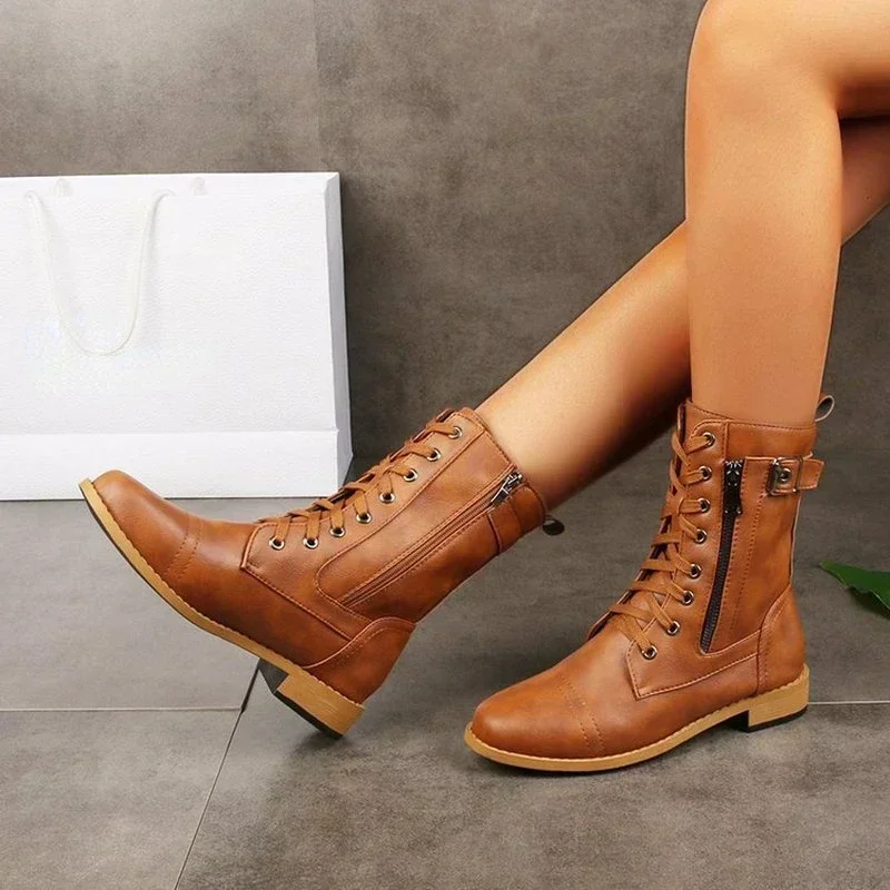 Brand Platform Heel Boots Women High Boots Casual Leather Shoes Autumn Winter  Round-toe Zipper Plus Size Ladies Shoes 2024 - imagen 2