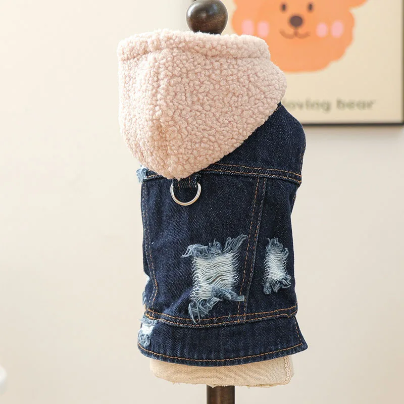 Chaqueta vaquera azul para primavera y otoño, sombrero de lana, disfraz, pantalones vaqueros sin mangas, ropa para perros pequeños, York, perro salchicha, ropa para mascotas, traje de abrigo - imagen 5