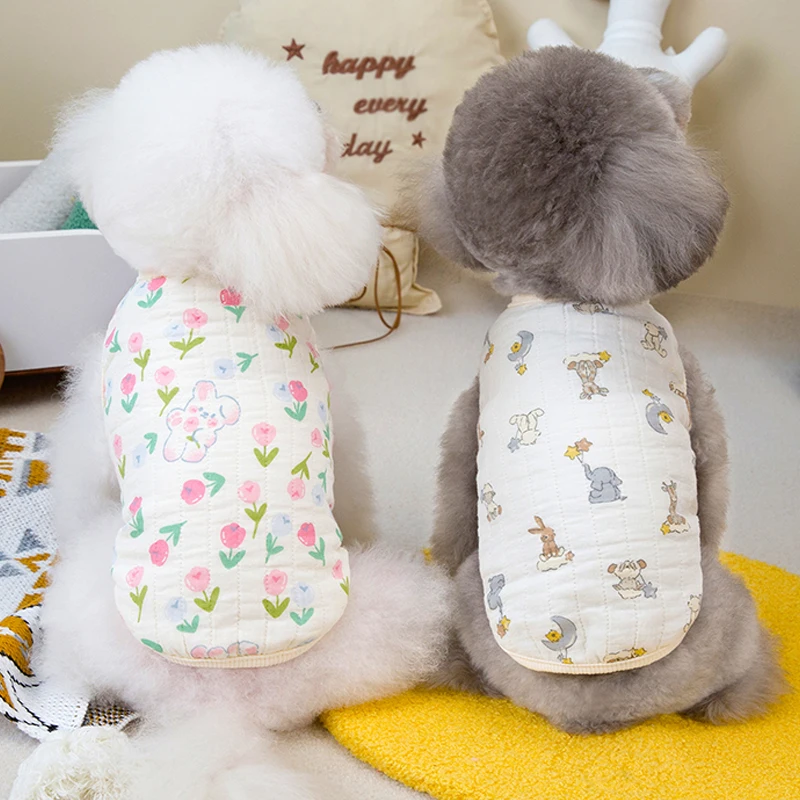 Ropa suave de algodón para perros, chaleco cálido para perros, abrigo con estampado bonito para perros pequeños y medianos, disfraz de Chihuahua Yorkie, suministros para mascotas - imagen 2