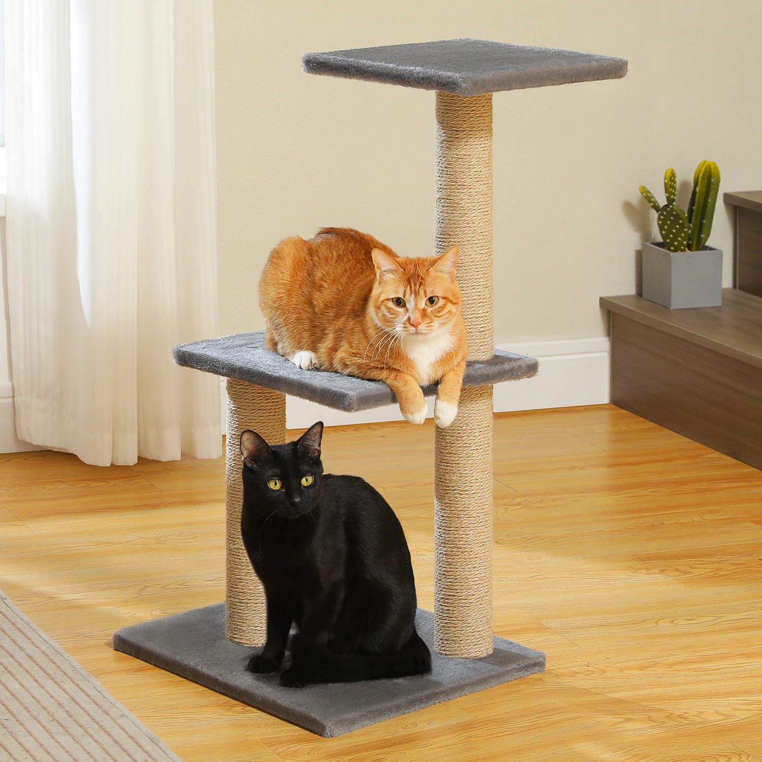 Árbol para gatos de 80 cm, torre para gatos de varios niveles con 3 postes para rascar y base estable para árbol para gatos, adecuado para 1-2 gatos de interior, gris, marrón - imagen 3