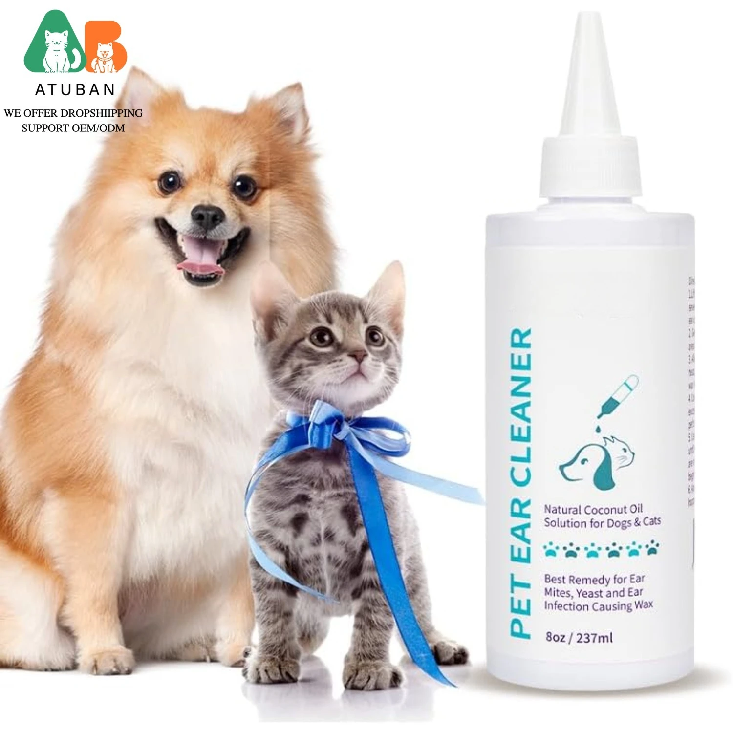 ATUBAN Limpiador de oídos para Perros y Gatos - Enjuague Óptico para Infecciones y Control de Infecciones Auriculares y Odor en Mascotas - 8 oz