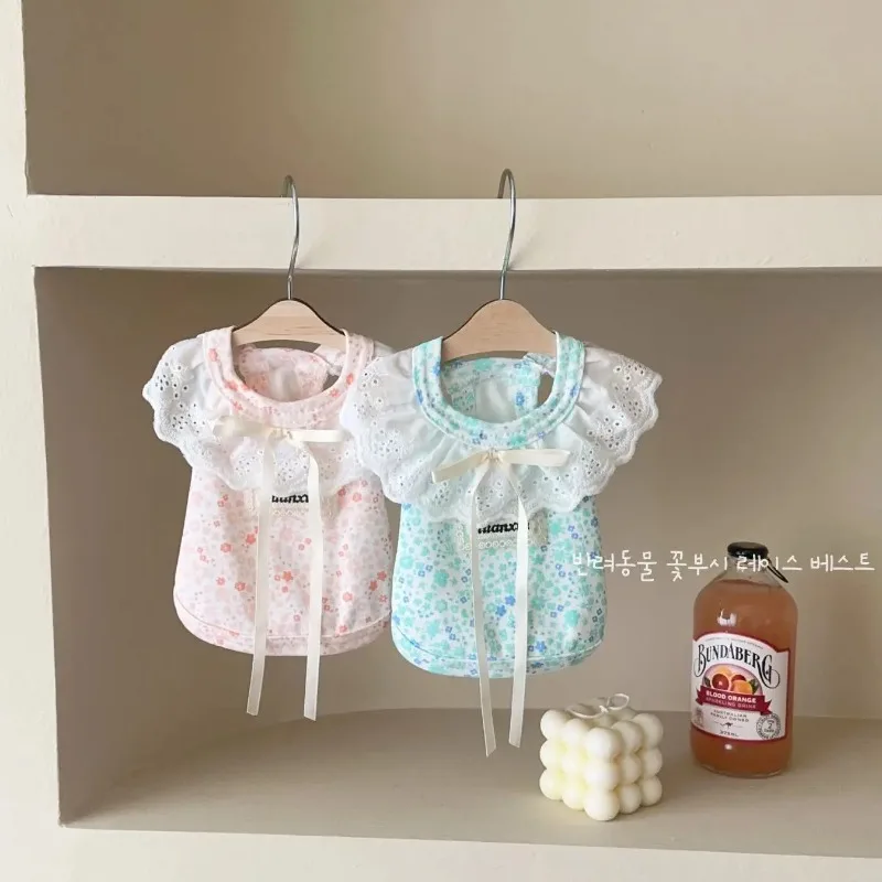 Chaleco de encaje con Top Floral de algodón para mascotas, ropa de dormir para el hogar, ropa para perros pequeños y gatos, chaleco refrescante para cachorros, camiseta para perros - imagen 3