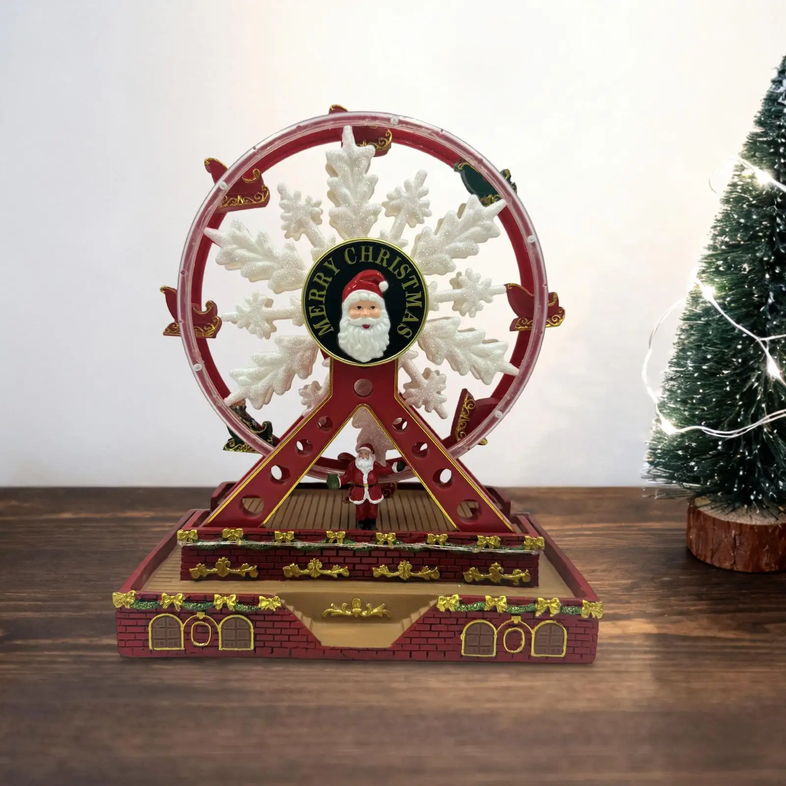 Rotating Ferris Wheel Sculpture Resin Christmas Tabletop Decoration Musical Box Ornament for Living Room Interior