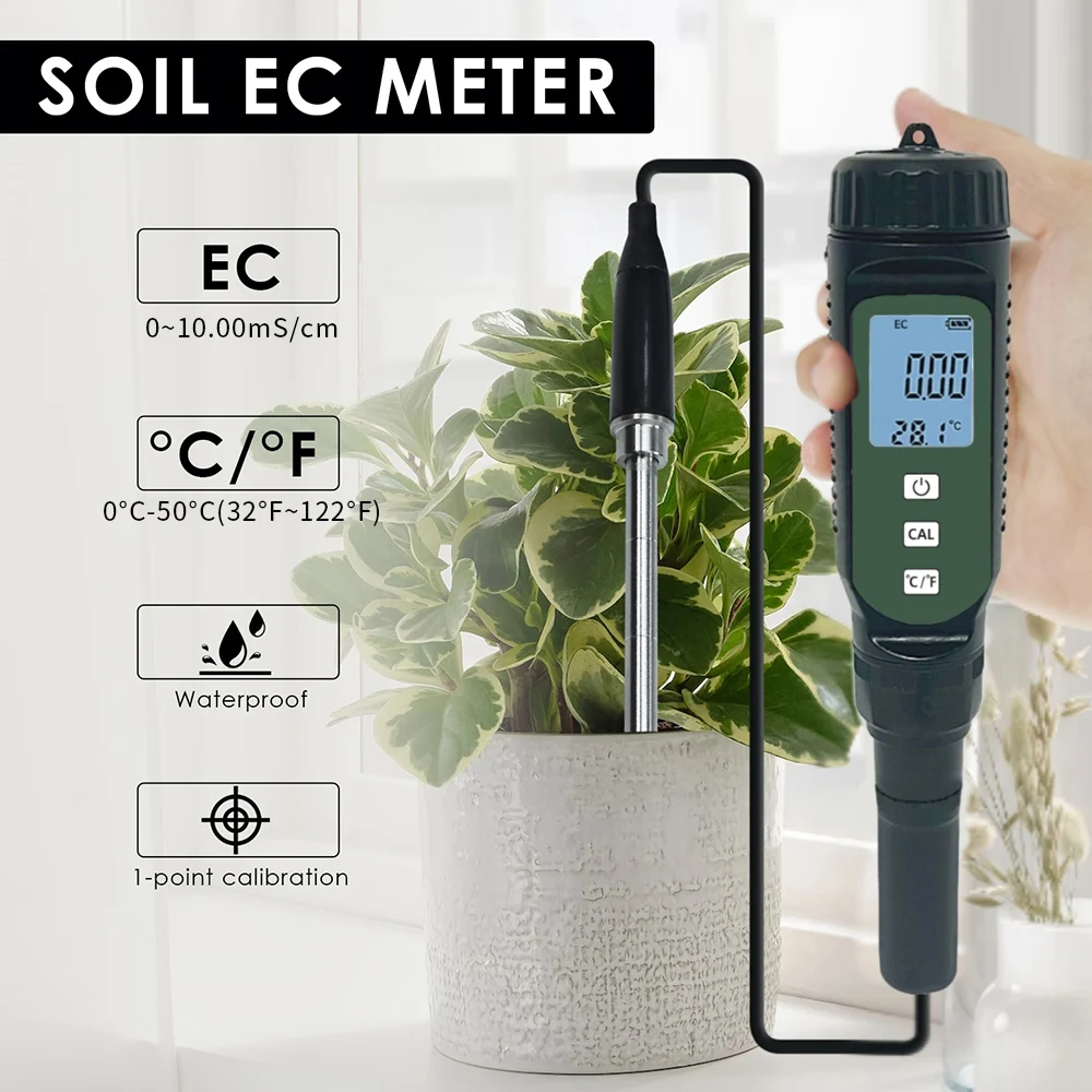 Medidor EC de suelo portátil, analizador de suelo de alta precisión, Detector de temperatura y EC de suelo 2 en 1, pantalla LCD, probador de suelo para flores - imagen 3