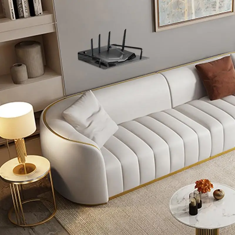 Estante de almacenamiento de enrutador montado en la pared, estante de enrutador de Metal de una sola capa, estante de almacenamiento de aluminio negro, bandeja para tablero de enchufes - imagen 3