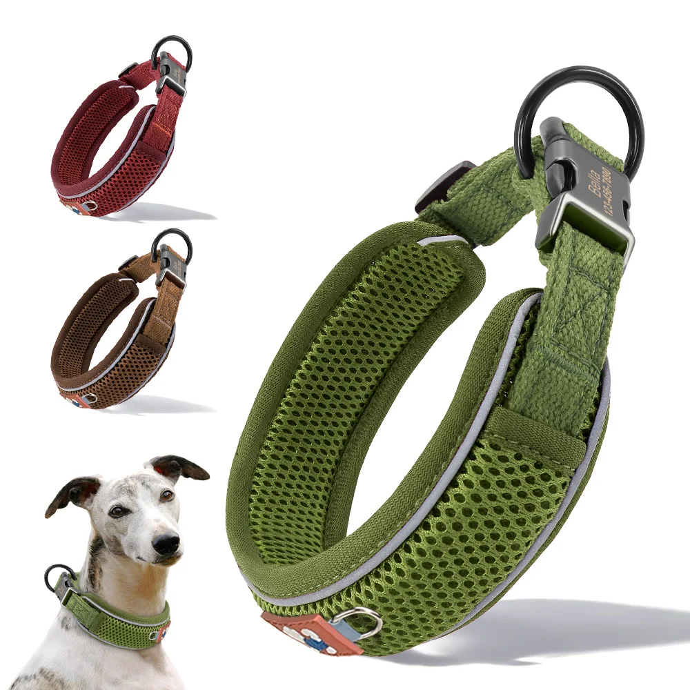 Collar personalizado para perros reflectante, ajustable y con nombre