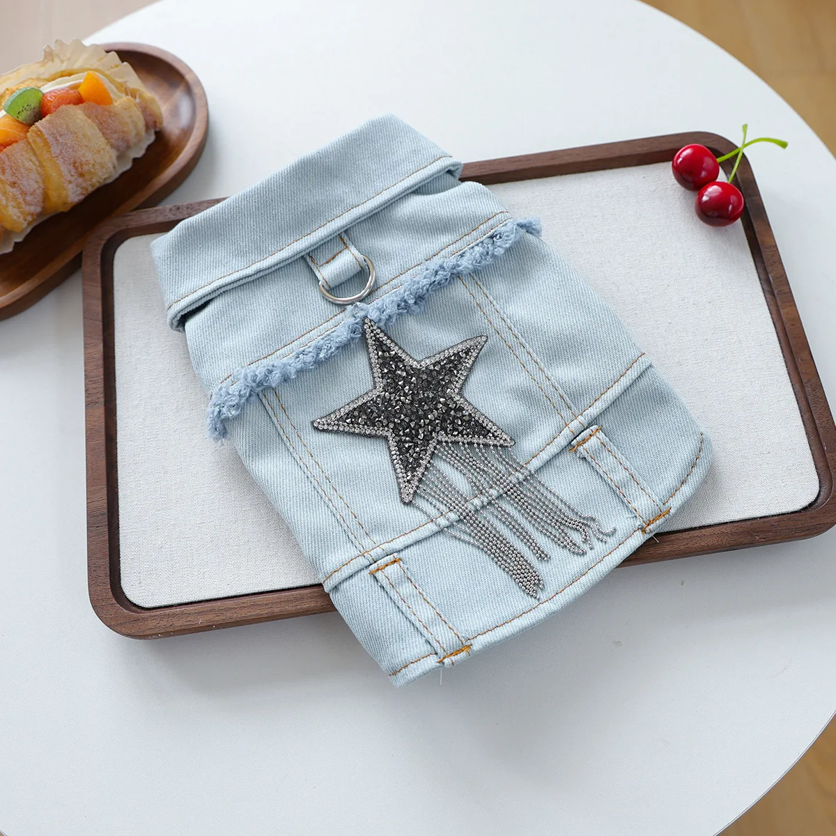Chaleco vaquero con forma de estrella para mascotas, chaqueta vaquera con borlas y estrellas para perros pequeños, ropa para cachorros pequeños, otoño e invierno - imagen 5
