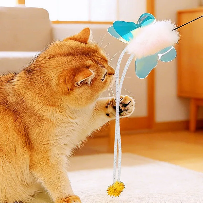 Varita de plumas interactiva para gatos con mariposa y alambre acero - imagen 4