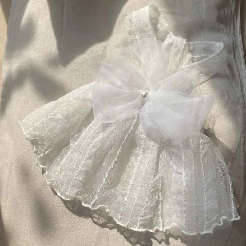 Vestido de boda para mascotas, falda con lazo de verano, falda con pastel de manga voladora para gatos, Top Schnauzer de peluche con arnés para perros, ropa para perros pequeños - imagen 2