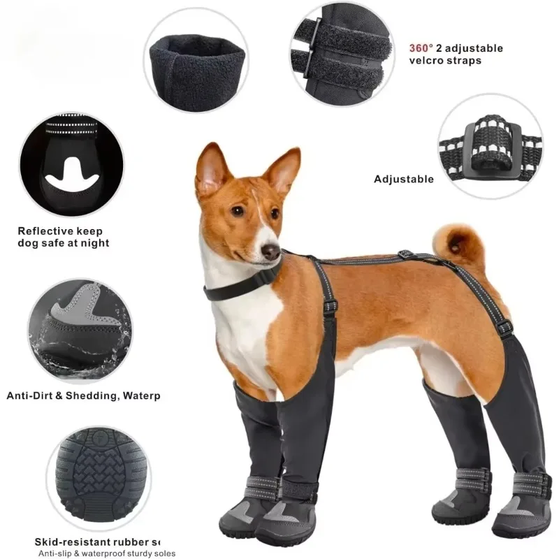Botas con tirantes para perros, botas altas para perros, antideslizantes y impermeables para otoño, zapatos para perros, mallas para invierno, nieve, lluvia, senderismo, Protector de patas - imagen 5