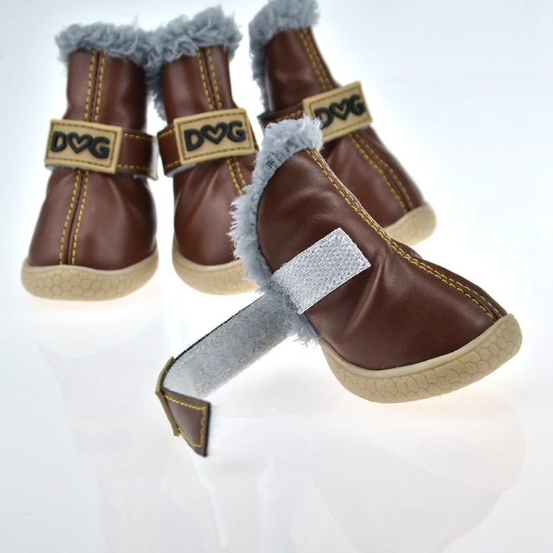 4 unids/set zapatos para perros botas de nieve impermeables para perros pequeños zapatos para cachorros antideslizantes cálidos botines de invierno para perros Chihuahua zapatos para mascotas - imagen 3