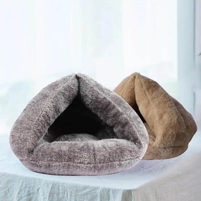 Cama de cueva para mascotas, cama de calentamiento para gatos de interior, triángulo semicerrado, nido cálido para gatos, tienda de campaña para mascotas, cueva para cachorros pequeños y medianos - imagen 3