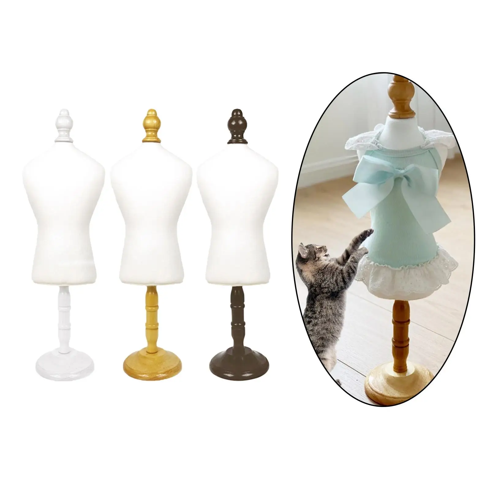 Doll Display Holder Mannequin Model Stand with Wooden Round Base Rack Female Form Wood for Dress Gown Display Pet Clothes Sewing