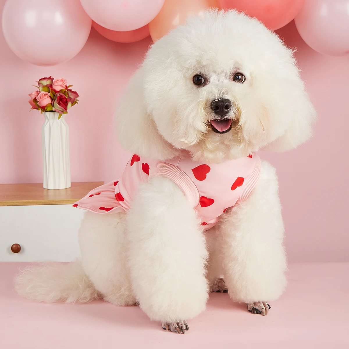 Vestido de sudadera para perro, ropa para el Día de San Valentín, jersey de estilo informal, falda de tul cómoda con patrón de corazón rosa para vacaciones para niña - imagen 3