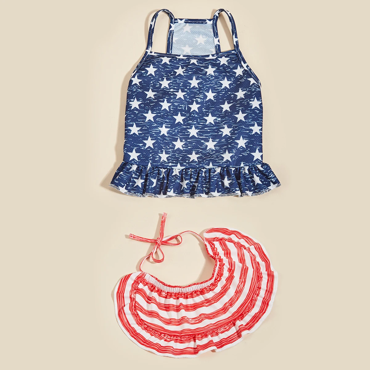 Patriotic Pet Outfit Set, American Flag Dog Dress & Collar, Sling Puppy Skirt, Festive Pet Clothing, Cute Doggie Summer Wear, - imagen 2
