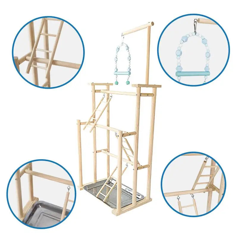 Parque de juegos de madera para pájaros, soporte de gimnasio, juguete de ejercicio, escalera para loros, gimnasio para periquitos - imagen 2